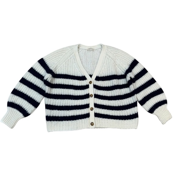 NWOT Sezane Basile Cardigan in White Navy Blue Stripe Size Large - Picture 3 of 10
